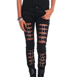 Dang Goodman Royal Bones Black Goth Buckle Jeans 11